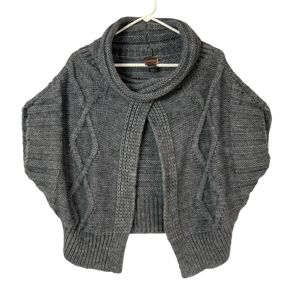 Tarnish Gray Mohair Wool Blend Cable Knit Cowl Neck Short Sleeve Shrug Bolero M